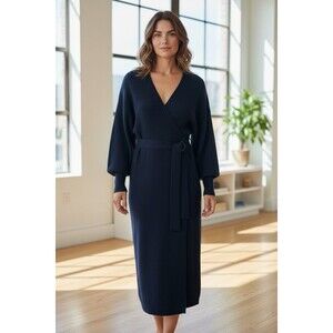 The Vintage Shop Dress Size L Long Sleeve Knit Wide Shoulder Black